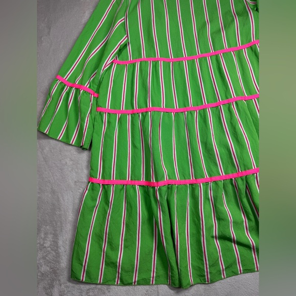 Emily Van Den Bergh Green Pink Striped Ruffle Tiered Mini Dress Size 36 (US 4) - Picture 12 of 16